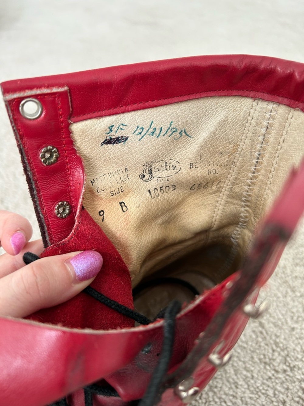 Vintage Red Leather Lace-Up Women's Justin Boots - Picture 2 of 5